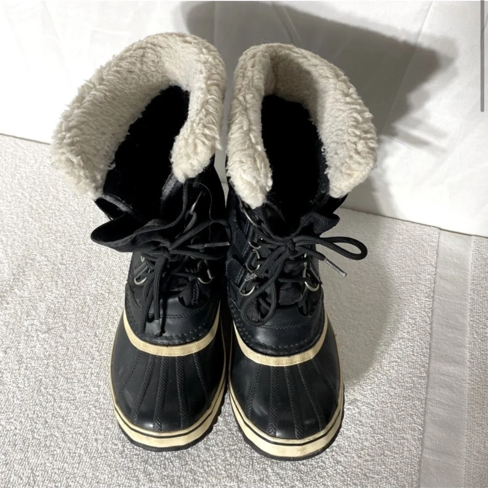 Sorel Black White Mid Calf  Winter Carnival Boots 8 - Picture 2 of 12